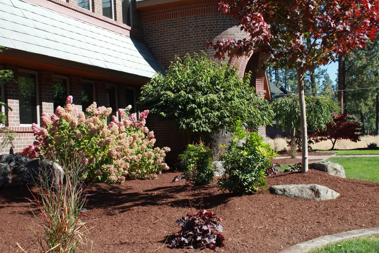 Fine dark mulch on property.